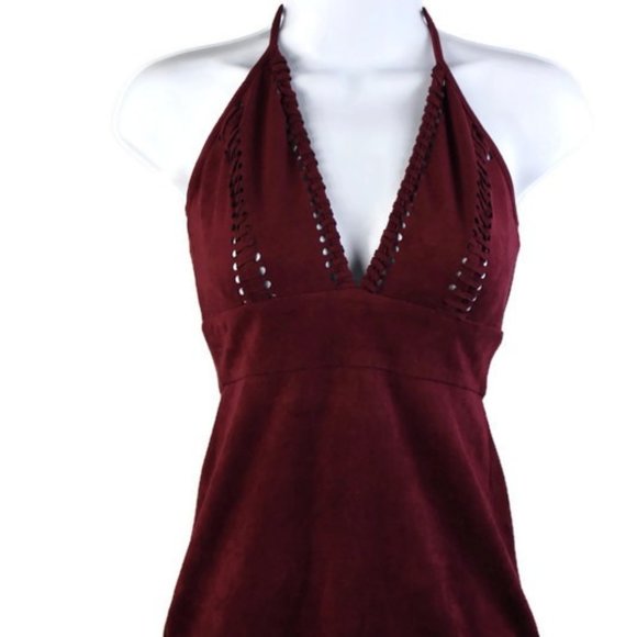 Hera Collection Burgundy Suede Stitch Mini Dress - Picture 1 of 6